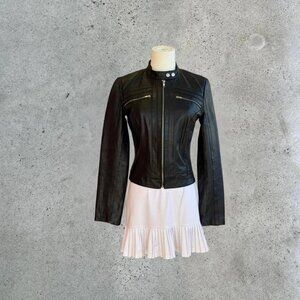 2000s fitted black leather jacket